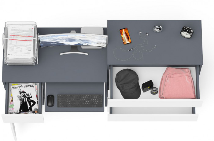 Мори Стол компьютерный МС-1 левый + Комод МК800.4, цвет графит/белый, ШхГхВ 170,4х50х94 см., выдвижной ящик слева, НЕ универсальная сборка