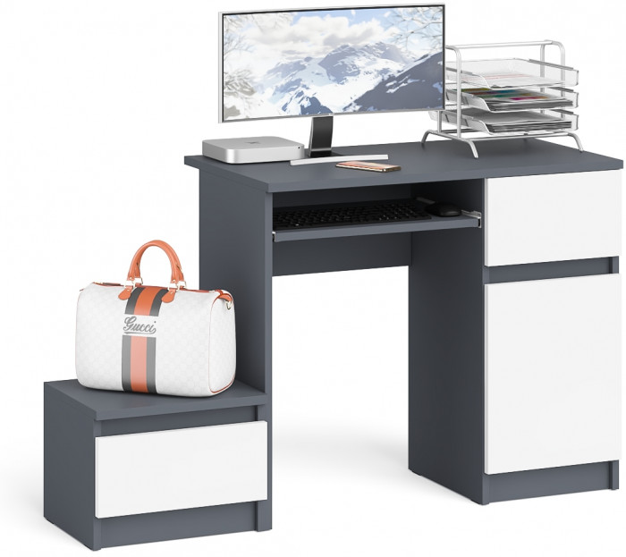Мори Стол компьютерный МС-1 правый + Тумба ТМП400.1, цвет графит/белый, ШхГхВ 130,4х50х76,6 см., выдвижной ящик справа, НЕ универсальная сборка