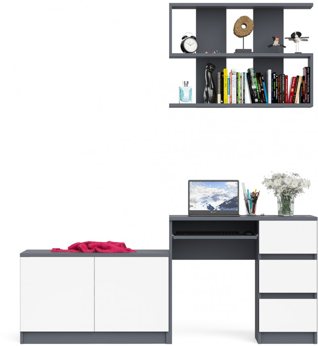 Мори Стол компьютерный МС-6 правый + Тумба МА900.1 + Полка 900, цвет графит/белый, ШхГхВ 180,4х50,4х209,6 см., НЕ универсальная сборка