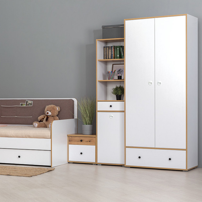 Вуди 13.138 Шкаф для одежды, цвет белый премиум/дуб крафт золотой, ШхГхВ 86х49,7х205 см.