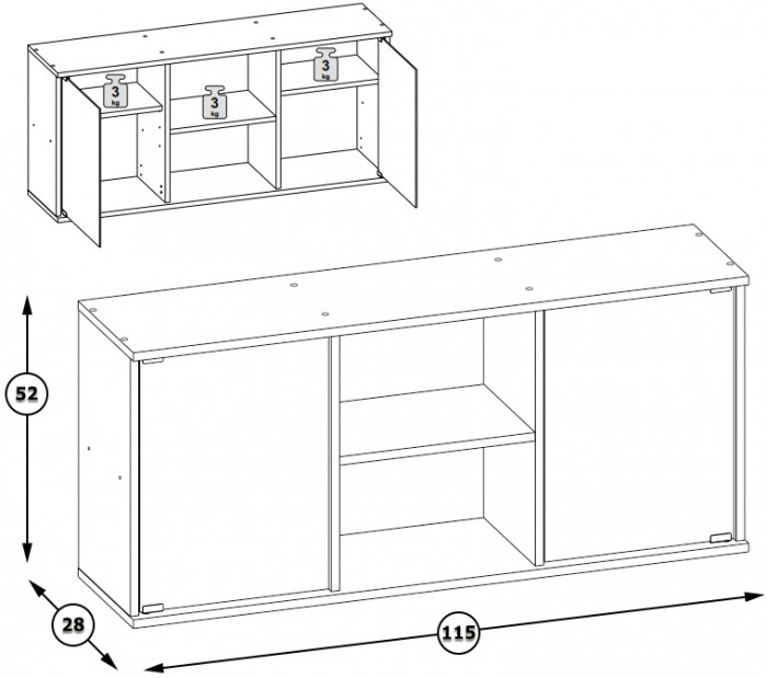КР100 Бостон 10.51 Шкаф навесной, цвет дуб эндгрейн элегантный, ШхГхВ 115,2х28,7х51,6 см.
