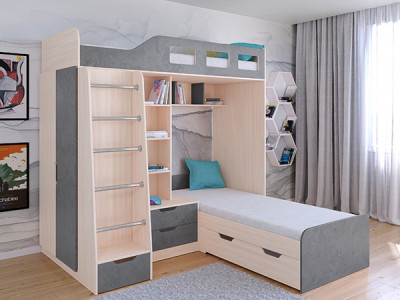 Кровать двухъярусная Астра 4  Дуб молочный/Железный Камень