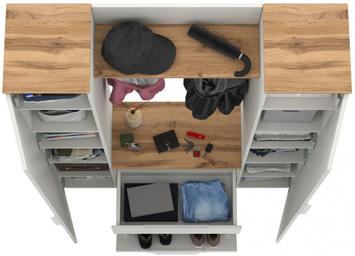 Октава Прихожая 18, белый шагрень/дуб крафт золотой/фасады МДФ белый шагрень