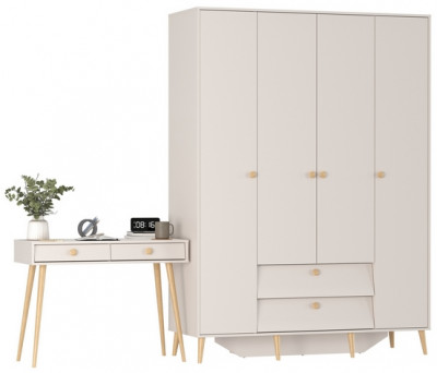 Афина Спальня Шкаф 4-х дверный + Стол, кашемир серый