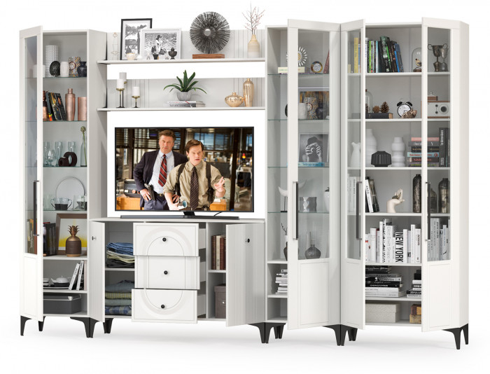 Валенсия Гостиная № 109, ЛДСП белый шагрень/МДФ белый шагрень