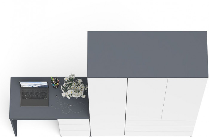 Мори компьютерный стол МС-6 правый + Шкаф МШ1200.1, графит/белый