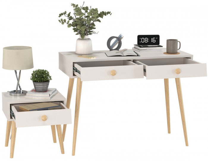 Афина Спальня Стол + Тумба прикроватная, цвет кашемир серый, ШхГхВ 100х45х76 + 45х37х45 см., универсальная сборка