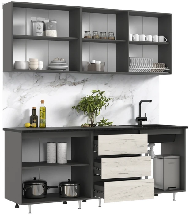 Кухня Челси 2,0м Компановка №2 дуб крафт белый/графит (кастилло)