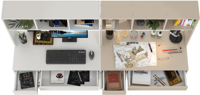 компьютерный стол Комфорт 12.77F + компьютерный стол Комфорт 12.77F, белый шагрень/сатин