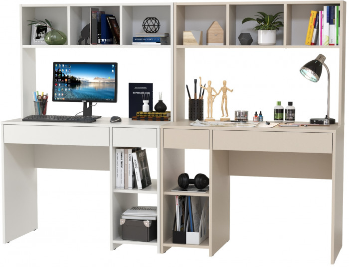 компьютерный стол Комфорт 12.77F + компьютерный стол Комфорт 12.77F, белый шагрень/сатин