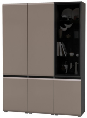 Сидней 13.200 Шкаф 2 штуки + Шкаф-витрина 13.201, цвет корпус: антрацит/фасады: МДФ веллюто капучино/стекло, ШхГхВ 150х41,3х205,2 см., универс. сб.
