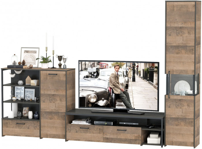 Трувор Гостиная 022, цвет дуб гранж песочный/интра, ШхГхВ 303,6х45,4х210 см., универсальная сборка