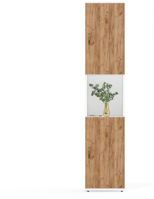 Лидер-8 Модуль Пенал, цвет белый шагрень/крафт золото, ШхГхВ 40х30х190 см., универс. сборка, ниша посередине, дверка снизу и сверху, за дверками полка