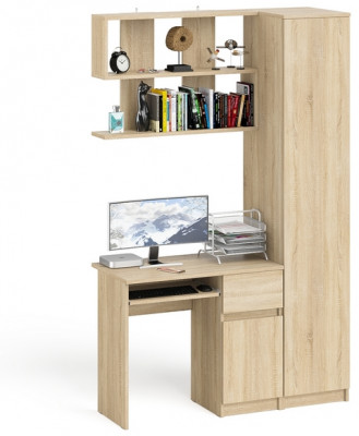 Мори Стол компьютерный МС-1 правый + Пенал МШ400.1 + Полка 900, цвет дуб сонома, ШхГхВ 130,4х50,4х209,6 см., НЕ универсальная сборка