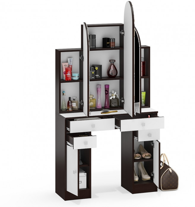 Туалетный столик Трельяж МД №2, венге/белый шагрень