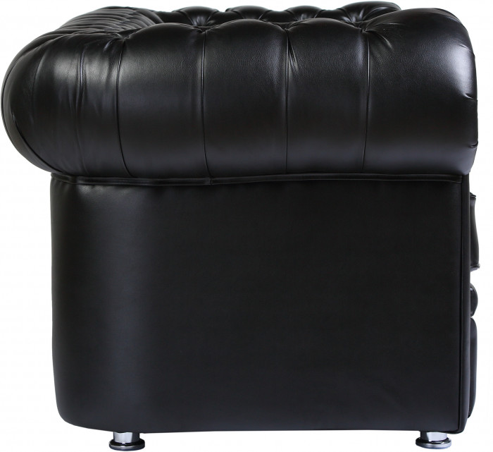 Диван кожаный черный, прямой 3-х местный, для дома, офиса, гостиной, кабинета Честер