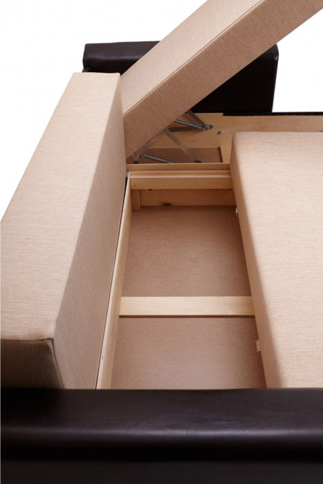 Диван-кровать угловой Амстердам, 160х200, еврокнижка, независимый пружинный блок, рогожка/экокожа, бежево-коричневый