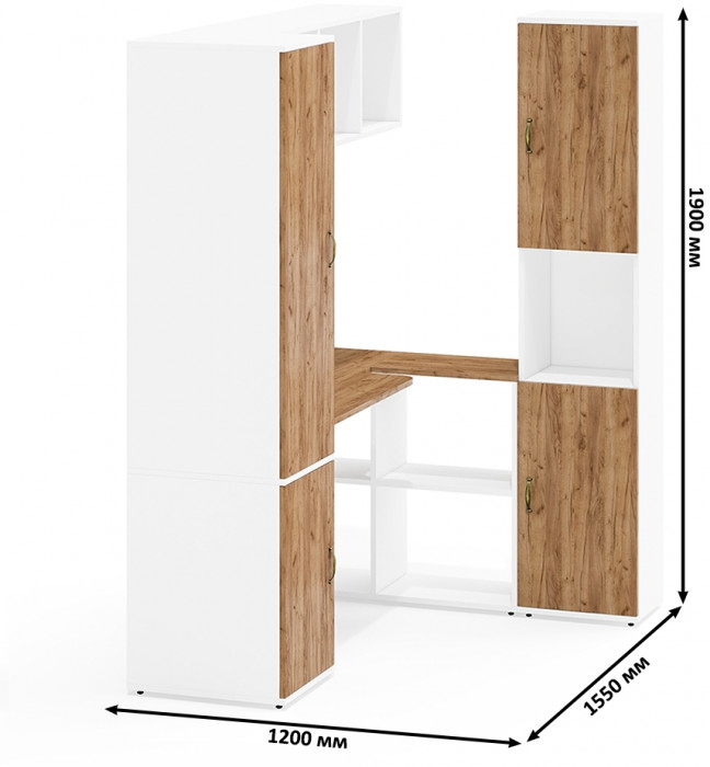 Лидер-8 Пенал МД 23Б + Стол + Полка + Пенал, белый шагрень/крафт золото