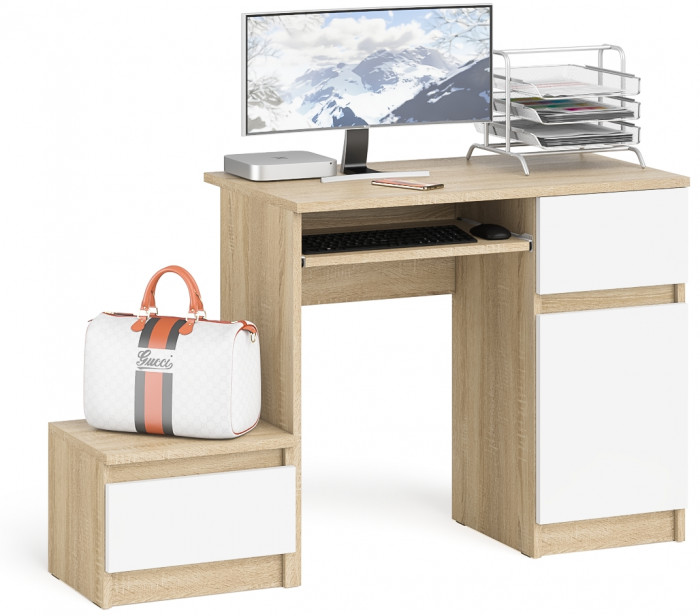 Мори Стол компьютерный МС-1 правый + Тумба ТМП400.1, цвет дуб сонома/белый, ШхГхВ 130,4х50х76,6 см., выдвижной ящик справа, НЕ универсальная сборка