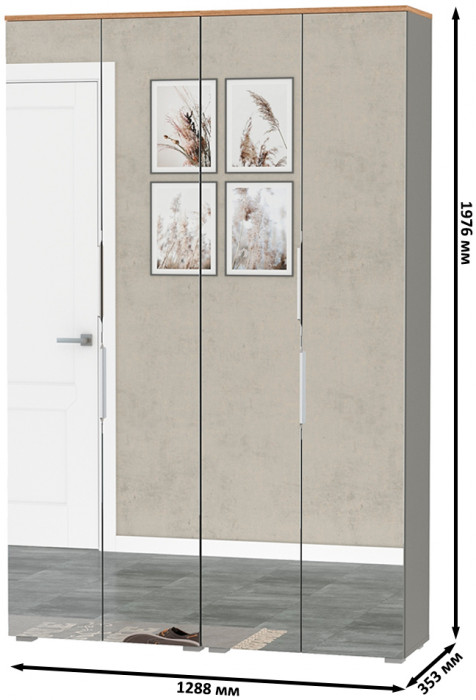 Октава 13.338 Шкаф для одежды + 13.338 Шкаф, цвет серый графит/дуб крафт золотой/фасады МДФ серый графит и зеркало, ШхГхВ 128,8х35,3х197,6 см.