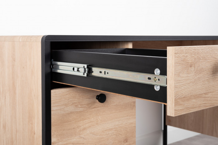 Брюс Стол письменный 12.157 + Стол письменный 12.157, цвет чёрный/Battle rock Santiago/столешница МДФ ель карпатская, ШхГхВ 260х62,6х75 см., ун. сб.