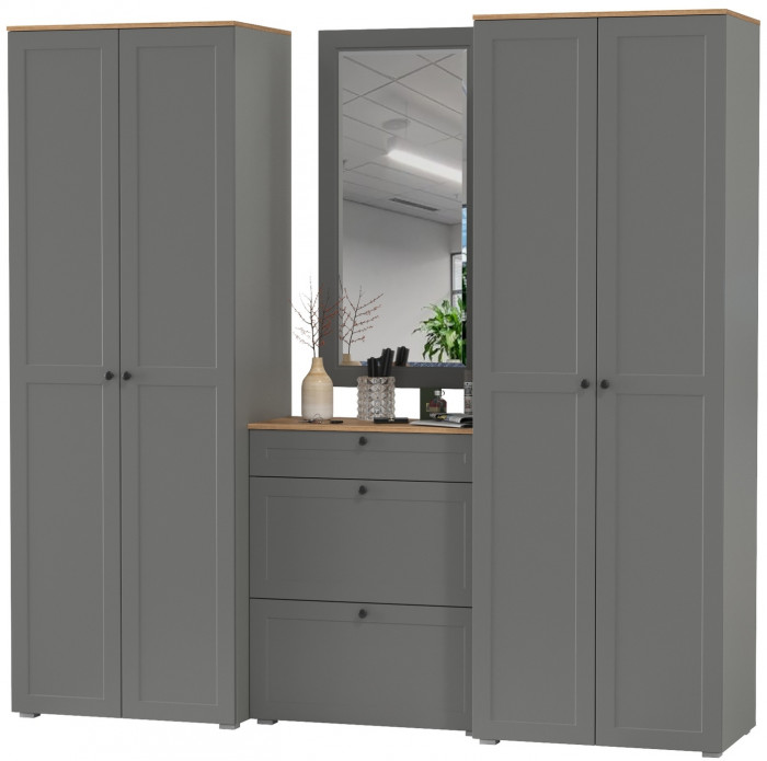 Остин Прихожая 28, цвет серый графит/дуб крафт золотой, ШхГхВ 240х54,3х229,6 см., универсальная сборка