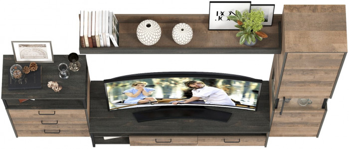 Трувор Гостиная 023, цвет дуб гранж песочный/интра, ШхГхВ 260,6х45,4х210 см., универсальная сборка