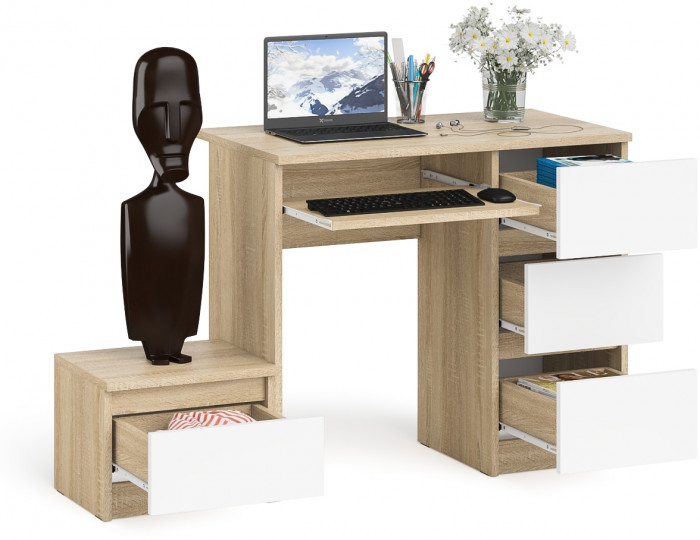 Мори Стол компьютерный МС-6 правый + Тумба ТМП400.1, цвет дуб сонома/белый, ШхГхВ 130,4х50х76,6 см., выдвижные ящики справа, НЕ универсальная сборка