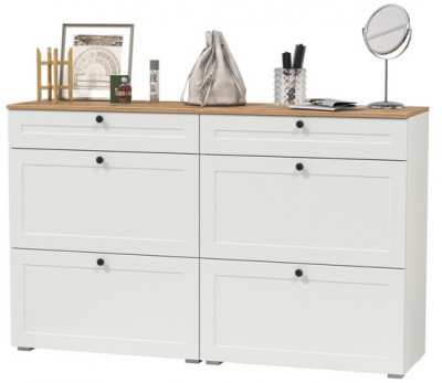 Остин 16.121 Тумба для обуви + 16.121 Тумба для обуви, цвет белый шагрень/дуб крафт золотой, ШхГхВ 160х41,6х99,3 см.