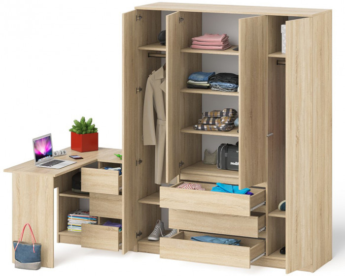 Мори компьютерный стол МС-16 правый + Шкаф МШ1600.1, дуб сонома