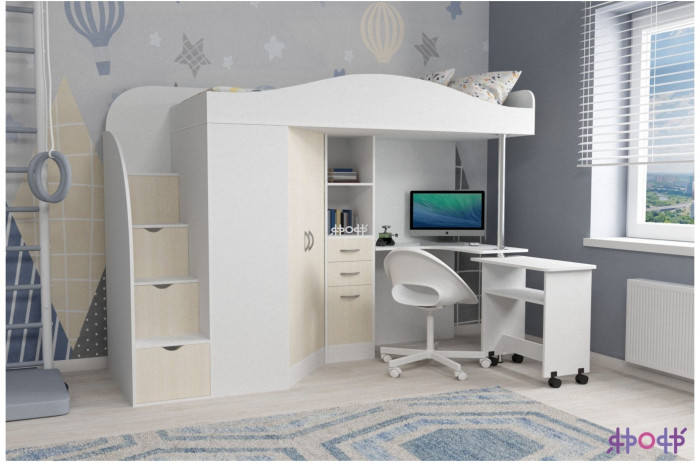 Кровать-чердак Юниор 4 (Белое дерево/Винтерберг)