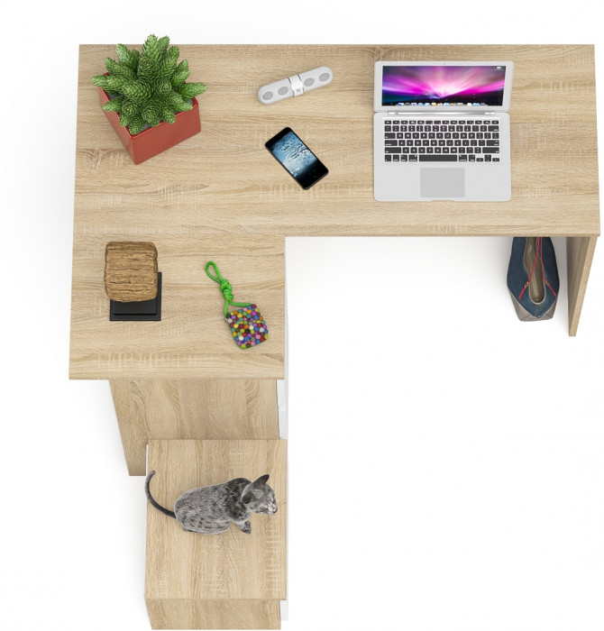 Мори Стол компьютерный МС-16 левый + Тумба ТМП400.1, цвет дуб сонома/белый, ШхГхВ 164,8х84,9х76,6 см., выдвижные ящики слев, НЕ универсальная сборкаа