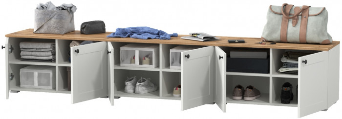 Остин 13.257 Тумба + 13.257 Тумба + 13.257 Тумба, цвет белый шагрень/дуб крафт золотой, ШхГхВ 240х41,9х43,7 см.