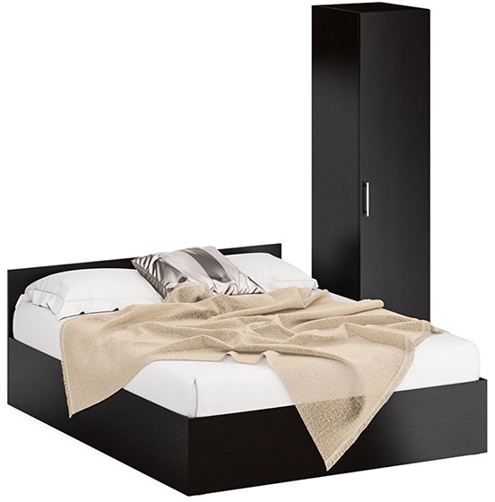 Кровать 1600 + Пенал Стандарт, цвет венге, ШхГхВ 163,5х203,5х70 + 45х52х200 см., сп.м. 1600х2000 мм., без матраса, основание есть