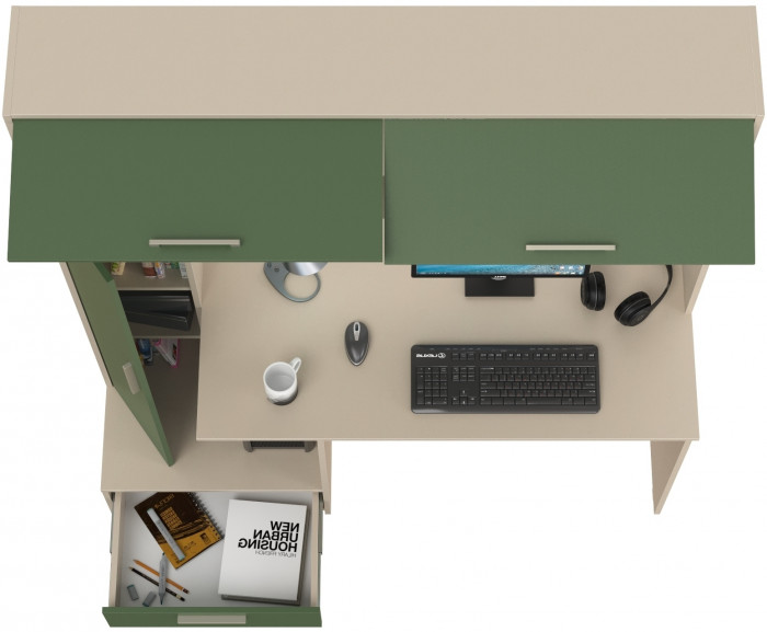 Лайт Стол письменный 03.243Н, цвет сатин/дымчатый зелёный, ШхГхВ 150,2х57,3х179,9 см., НЕ универсальная сборка