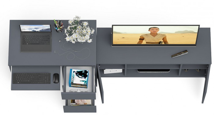 Мори компьютерный стол МС-6 правый + Тумба МТВ1200.1, графит