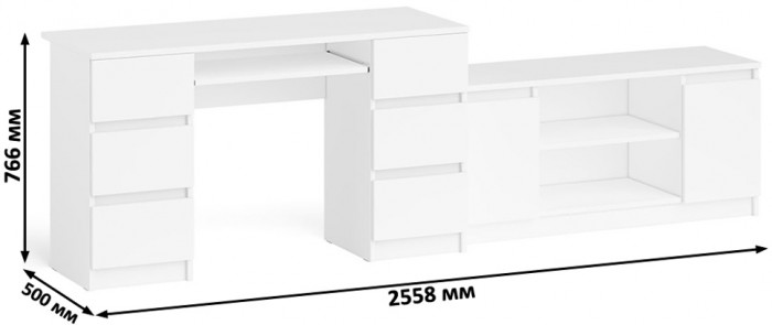Мори Стол компьютерный МС-2 + Тумба МТВ1200.1, цвет белый, ШхГхВ 255,8х50х76,6 см., универсальная сборка