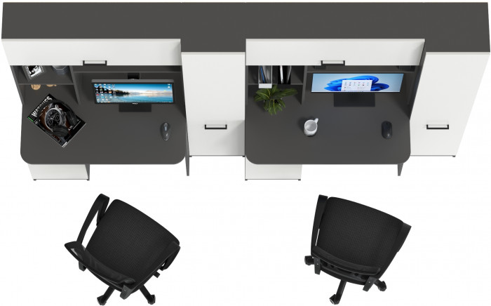 Два стола рабочих 6-0603 Альфа + два кресла 103 чёрных, графит/белый