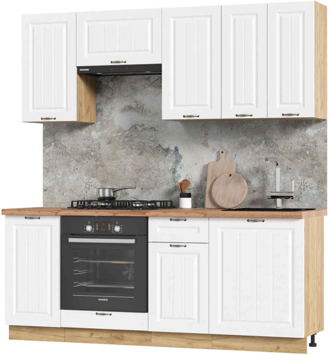 Кухня Мария 2,0 м дуб крафт золото/белый (столешница дуб вотан)