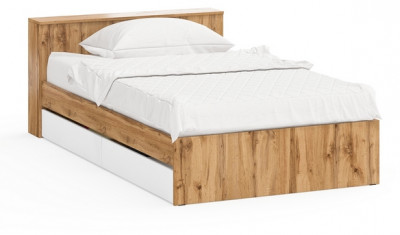 Ксения Кровать с ящиками 1200, цвет дуб вотан/белый, ШхГхВ 126,4х221,6х72 см., сп.м. 1200х2000 мм., без матраса, основание есть, ун. сб.