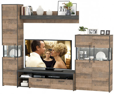 Трувор Гостиная 025, цвет дуб гранж песочный/интра, ШхГхВ 280,4х45,4х210 см., универсальная сборка