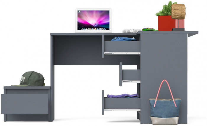 Мори Стол компьютерный МС-16 правый + Тумба ТМП400.1, цвет графит, ШхГхВ 164,8х84,9х76,6 см., выдвижные ящики справа, НЕ универсальная сборка