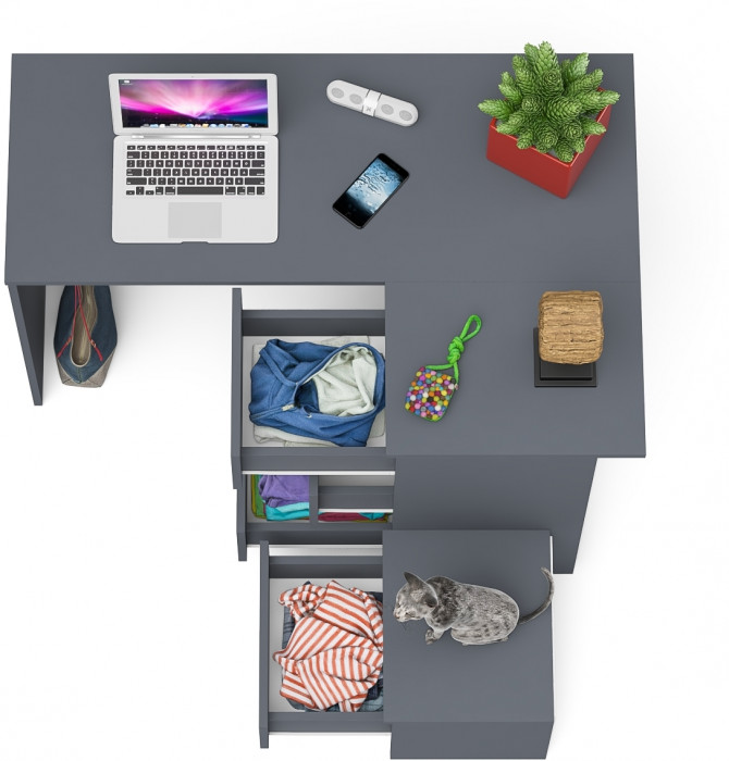 Мори Стол компьютерный МС-16 правый + Тумба ТМП400.1, цвет графит, ШхГхВ 164,8х84,9х76,6 см., выдвижные ящики справа, НЕ универсальная сборка