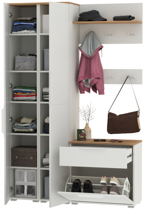 Октава Прихожая 20, белый шагрень/дуб крафт золотой/фасады МДФ белый шагрень