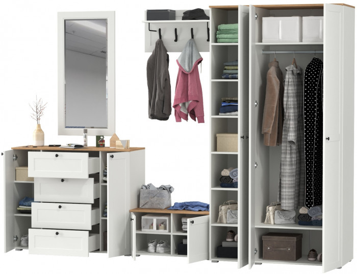 Остин Прихожая 55, белый шагрень/дуб крафт золотой