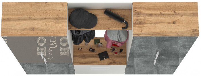 Октава Прихожая 27, цвет белый шагрень/дуб крафт золотой/фасады МДФ белый шагрень, ШхГхВ 193,7х35,4х197,6 см., универсальная сборка