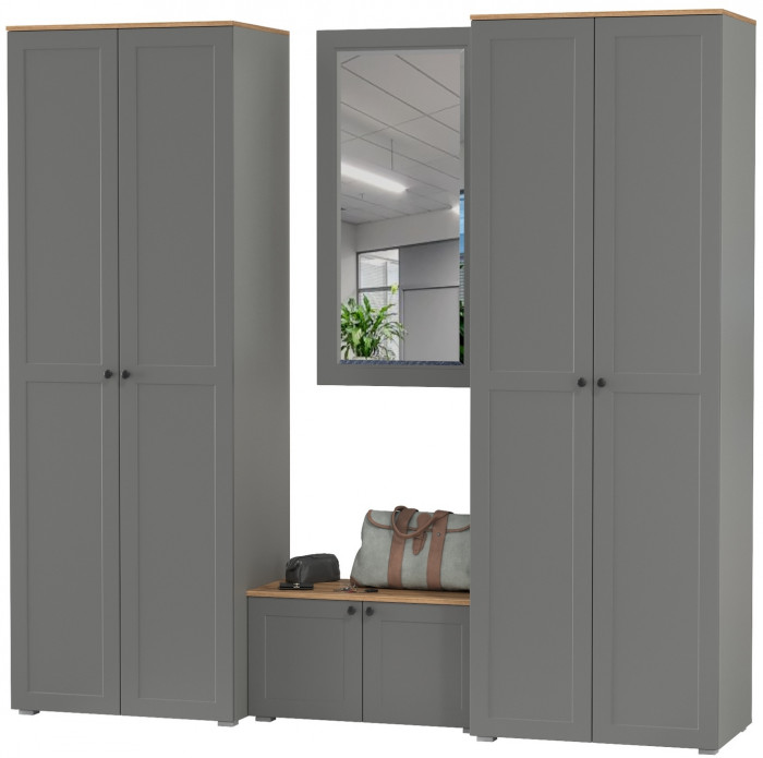 Остин Прихожая 30, цвет серый графит/дуб крафт золотой, ШхГхВ 240х54,3х229,6 см., универсальная сборка