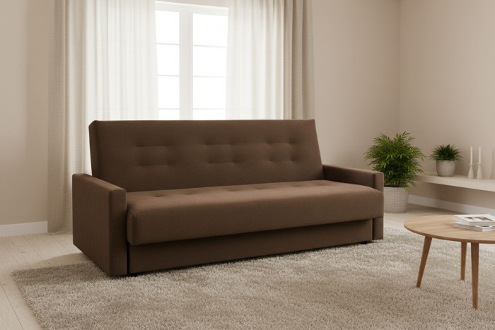 Раскладной диван-кровать, прямой, книжка, цвет коричневый, Милан 140