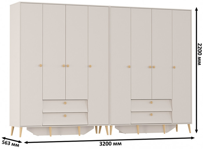 Афина Спальня Шкаф 4-х дверный с двумя ящиками х 2, кашемир серый