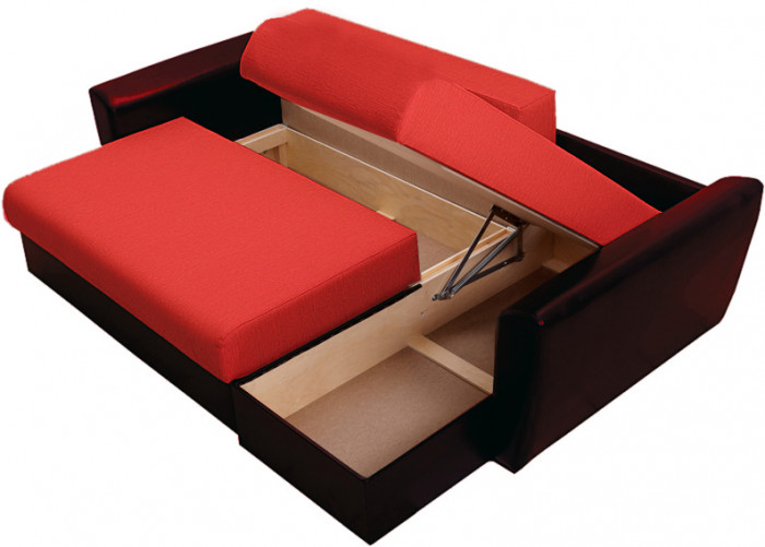 Диван-кровать угловой Амстердам, 150х200, еврокнижка, независимый пружинный блок, рогожка/экокожа, красный